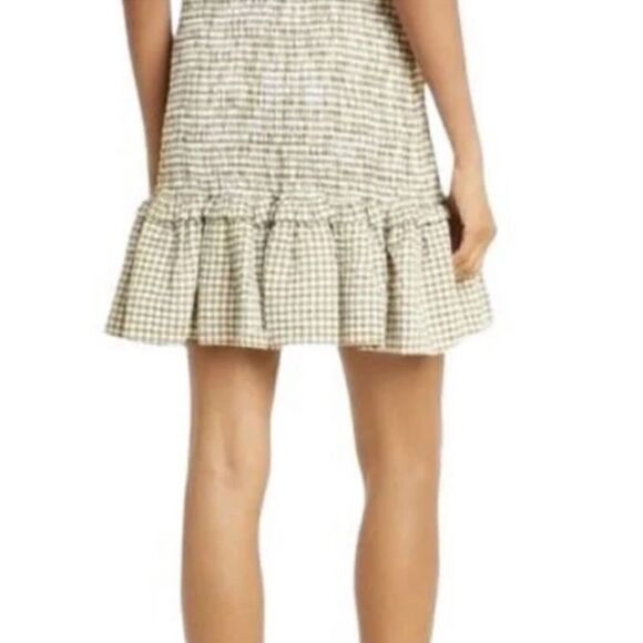 Veronica Beard Aloya Stretch Cotton Gingham Smocked Ruffle Hem Mini Skirt M NWT - Picture 4 of 6